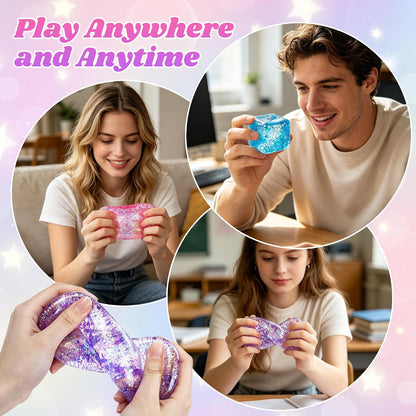 Squishy Cube, Ice Cube Squishy Stress Cube for Adults,Glitter Squishy Slow Rising Fidget Cube Sensory for Anxiety Stress Relief High Density Ice Squeeze Ball Cubes(Pink)