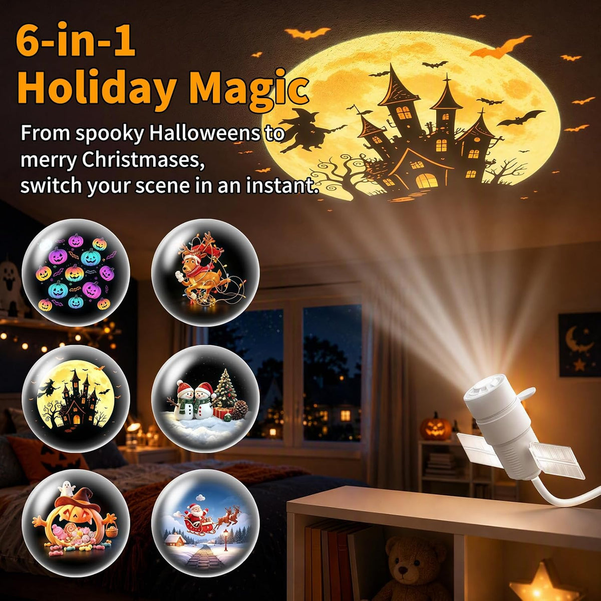 Halloween Christmas Projector Night Light, 2-in-1 Multicolour Night Light