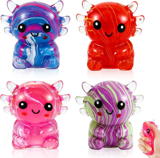 4PCS Axolotl Squishies, Squeeze Toys, Slow Rebound Toy, Soft Q-Bounce, Portable Stress Relieving Toy