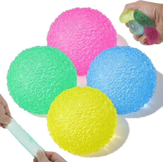 4PCS Textured Stress Balls, Squeeze Balls Fidget Balls for Anxiety Stress Relief, Squishy Fidget Toys for Teens and Adults, Sugar Balls for Classroom Prize Favors Easter Basket Stuffers
