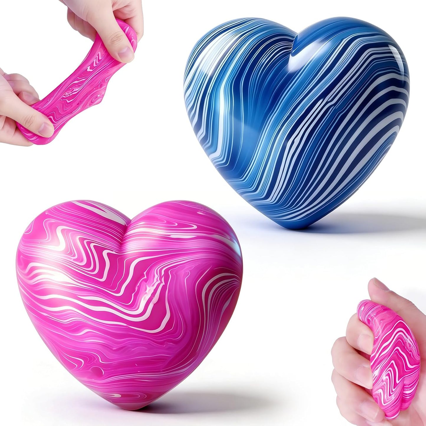 2 Pcs Stress Balls Fidget Toys, Heart Squeeze Toys Slow Rising, Stress Balls for Adults, Christmas, Party Favors, Stocking Stuffers