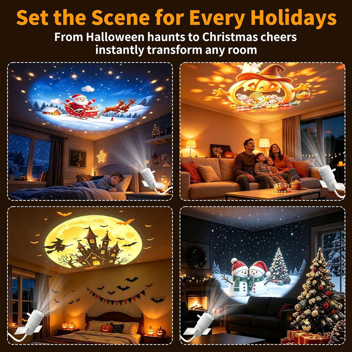 Halloween Christmas Projector Night Light, 2-in-1 Multicolour Night Light