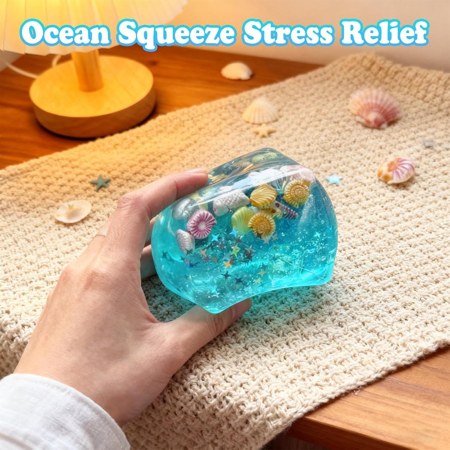 Stress Balls Fidget Toys, 2026 New Squeeze Ice Cube Marine Style Shells, Soft Slow Rise Stress Relief Toys for Adults Teenage Classroom Prizes