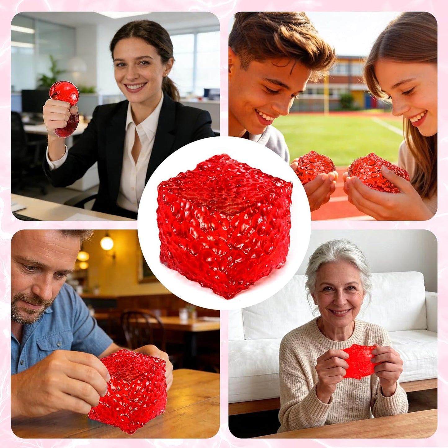 Honeycomb Ice Cube Squishy – Textured Stress Relief Cube, Soft Sensory Fidget for Anxiety Relief & Focus, Portable Red Ice Cube Squeeze for Adults, Office & Desk Calming (Red)