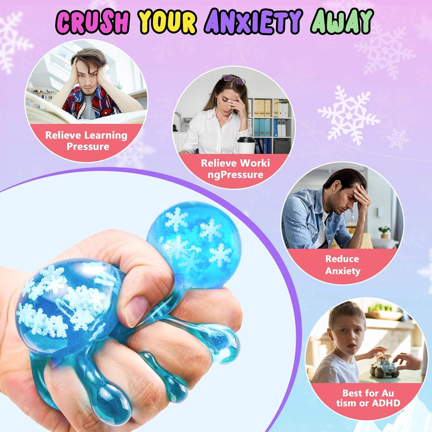 Squishy Fidget Toys Adults Stress Cube - Glow in The Dark Snowflakes Sensory Toys for Kids with Autism Stress Balls