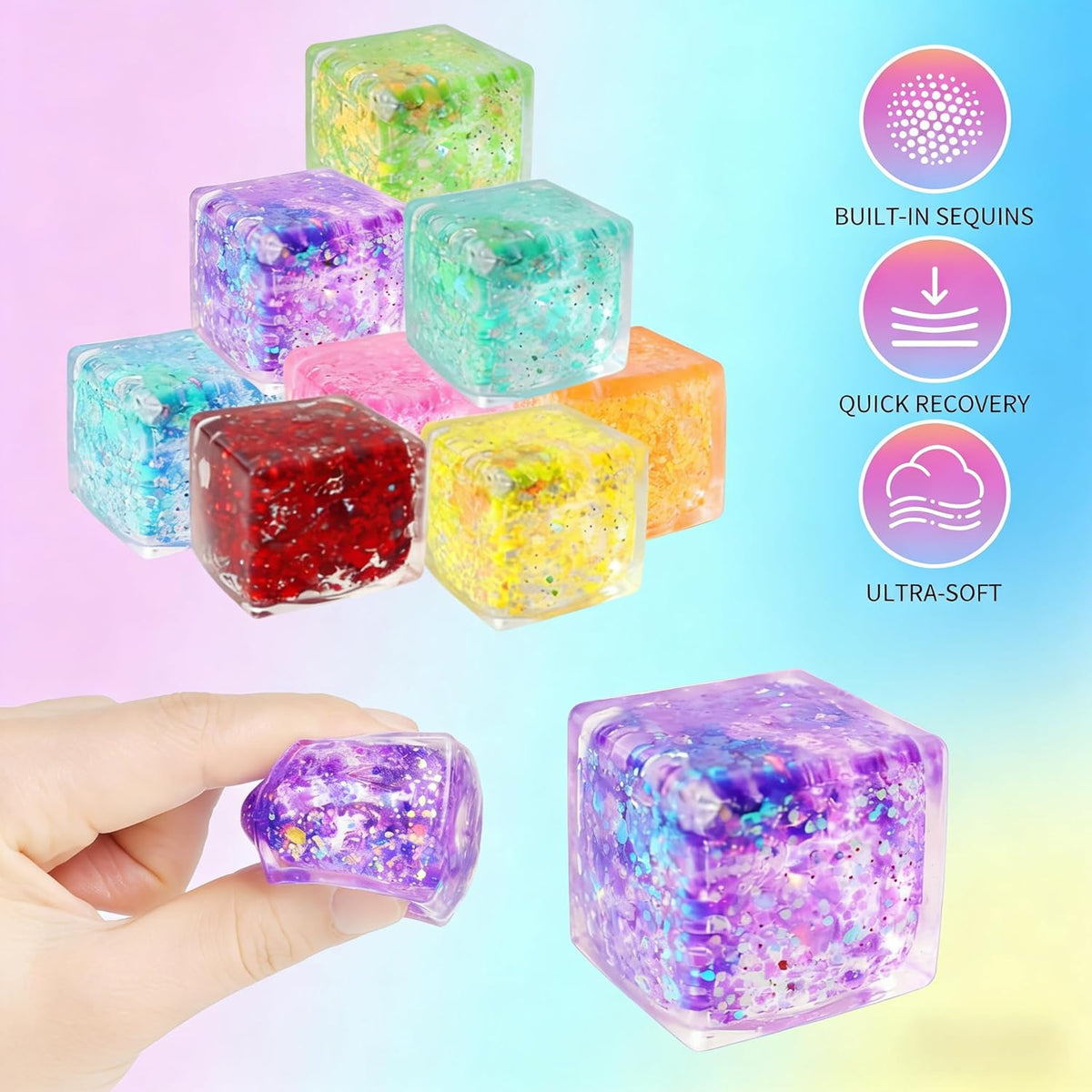 24 Pack Slow Rising Ice Cube Squishies Stress Balls，Stress Cube for Adults, Sensory Fidget Toy